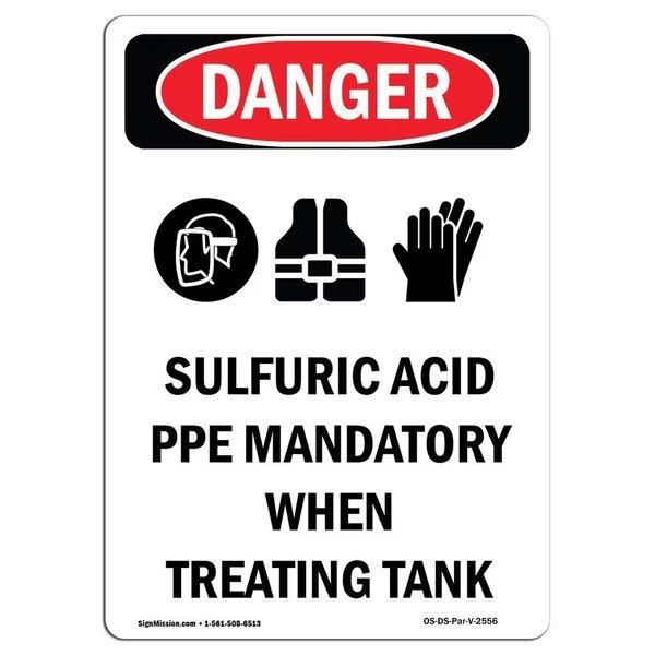 OSHA Danger Sign, Sulfuric Acid PPE, 18in X 12in Aluminum, 12